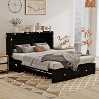 Queen Murphy Storage Bed With Storage Drawer, Black by Latitude Run