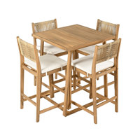 Alessandro Outdoor 5-Piece Acacia Wood Bar Set With Cushions