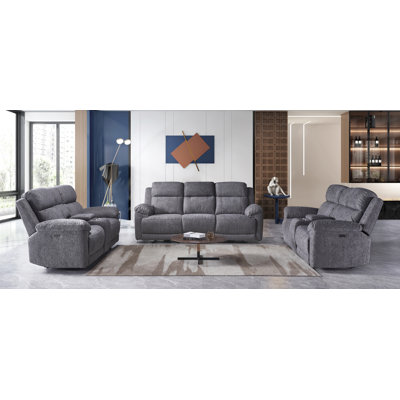 3-piece Upholstered Power Reclining Living Room Sofa Set(1 Recliner Sofa And 2 Recliner Loveseat) by Red Barrel Studio