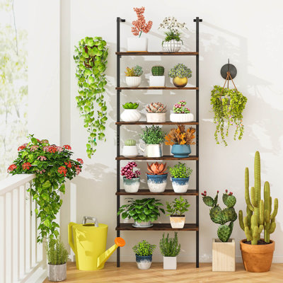 6-tier Ladder Shelf 72 Inches Industrial Wall Mounted Bookshelf by 17 Stories