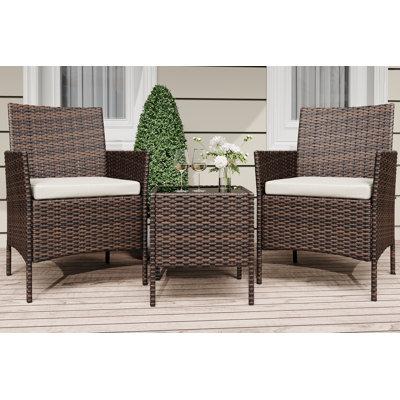 3 Pieces Outdoor Patio Furniture Sets, Rattan Patio Table And Chairs Set Beige