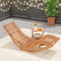 Outdoor Chaise Lounge With High Back Slatted Seat Stopper Outside Wood Rocker by Lark Manor