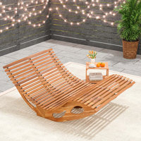 Outdoor Double Chaise Lounge For 2 With High Back Slatted Seat Stopper For Patio by Red Barrel Studio
