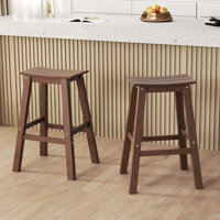 29" Patio Bar Stool Set Of 2 With Curved Seat & Footrests For Backyard Outdoor by Winston Porter