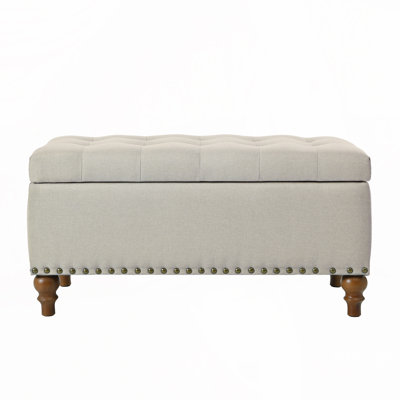 Ottoman storage bench, recessed support hinge top easy to open, rivet trim around, bedroom, entrance, living room, linen by Canora Grey