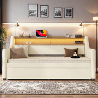 PU Leather Upholstered Twin Daybed with Trundle and LED by Orren Ellis
