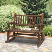 2-Person Wood Rocking Chair With Log Design For Patio, Backyard by Ophelia & Co.