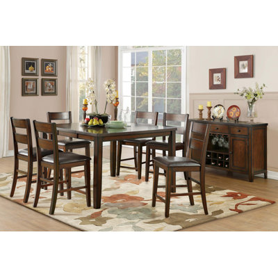 Cherry Finish Dining Set 7pc Counter Height Table with Extension Leaf and 6x Wood Frame Counter Height Chairs Transitional Style Furniture by Red Barrel Studio