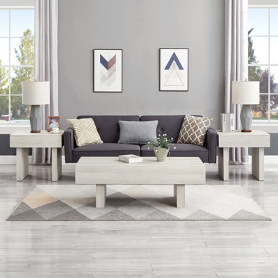 Memmott 3-Piece Set Modern Accent Coffee Table with Two End Tables by Ebern Designs