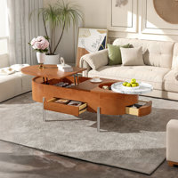47.2" Modern Oval Lift Top Coffee Table With 360° Marble-Patterned Rotating Tray, Hidden Compartment & 3 Drawers by Ivy Bronx