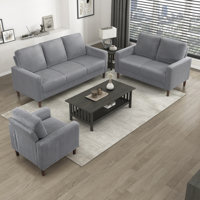 Yancheva Modern & Contemporary Cozy Corduroy Upholstery 3-Piece Living Room Set with Durable Solid Wood & Plywood Frame & Stylish Exposed Faux Wood Le by Ebern Designs