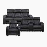 Dahmen Modern & Contemporary Faux Leather Power Reclining 3-Piece Living Room Set with One-Touch Power Recline, Adjustable Headrests & Multi-Function by Latitude Run