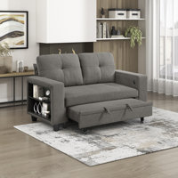 Oclair 56.5" Modern & Contemporary Boucle Loveseat with Convertible Pull-Out Sleeper Bed, Integrated USB Multi Charging Ports by Ebern Designs