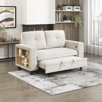 Oclair 56.5" Modern & Contemporary Boucle Loveseat with Convertible Pull-Out Sleeper Bed, Integrated USB Multi Charging Ports by Ebern Designs