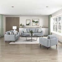 Mariah Modern & Contemporary Chenille 3-Piece Living Room Set with Reversible Cushions with Removable Covers & Matching Pillows included by George Oliver
