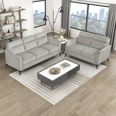 Olegas Modern & Contemporary Textured Microfiber 2-Piece Living Room Set with High-Density Foam over Pocket Coils & Sleek Metal Legs by Wrought Studio