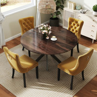 Round Wood Dining Set with Tufted Dining Chair by House of Hampton