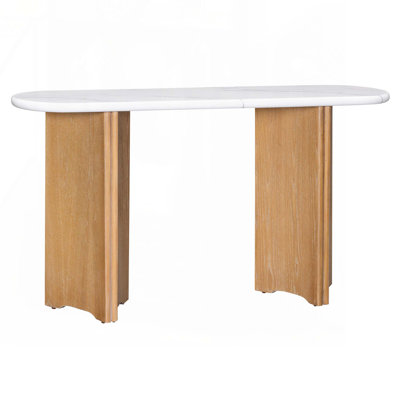 Narrow Console Table With Oval Marble Top, Curved Legs And Triangular-designed Base by Ivy Bronx