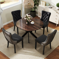Round Wood Dining Set with Tufted Dining Chair by House of Hampton