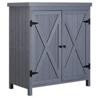 Garden Storage Cabinet, Outdoor Tool Shed With Galvanized Top And Two Shelves For Yard Tools Or Pool Accessories by Gracie Oaks