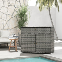 Outdoor Towel Rack & Pool Toy Cabinet Hot Tub Accessory Storage Freestanding PE Rattan Wicker Cabinet With Drawer by Ebern Designs