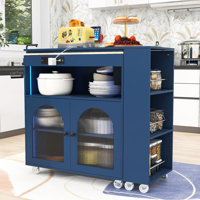 Modern Rolling Kitchen Island Cart with Built-in Charging Station, LED Lighting and Ample Storage by Winston Porter