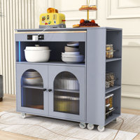 Modern Rolling Kitchen Island Cart with Built-in Charging Station, LED Lighting and Ample Storage by Winston Porter