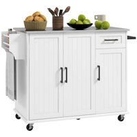 Kitchen Island With Storage, Rolling Kitchen Island On Wheels With Drawer, 3 Cabinets, Stainless Steel Countertop, Spice Rack And Towel Rack by Winston Porter