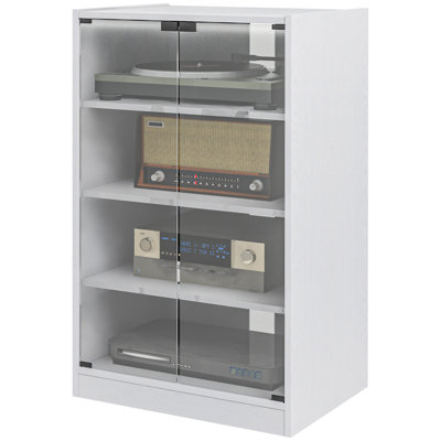 Media Cabinet, 4-Tier Stereo Cabinet, Modern Audio Video Media Stand With Adjustable Shelves, Tempered Glass Doors, And Cable Management by Ebern Designs