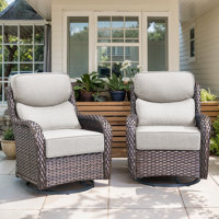 Deb 2-Pieces Outdoor Wicker Swivel Rocker Chairs with 6" Thick Cushions for Patio by Red Barrel Studio