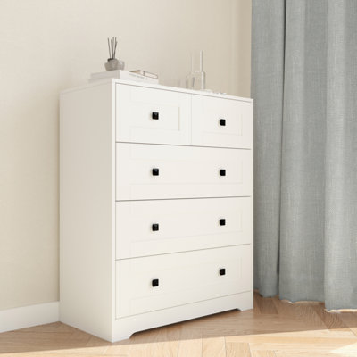 Chest Of Drawer With 5 Drawers White Color Farm Door by Hokku Designs