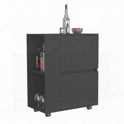 DEPOT E-SHOP Tully Bar Cart Two Pull-Down Door Cabinets and Two Open Shelves,Black by Latitude Run