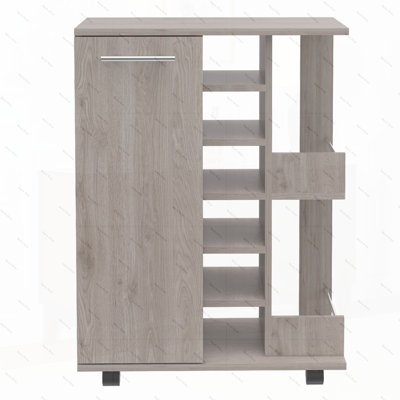 Bar Cart, Two External Shelves, Four Casters, Six Built-in Wine Rack, Single Door Cabinet by Ebern Designs