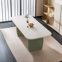 White Rectangular Solid Wood + Sintered Stone tabletop Dining Table by Hokku Designs