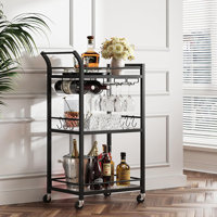 Bar Cart, Home Bar Serving Cart with 3-Tier Mirrored Shelf by Lark Manor
