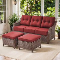 Acton 75" Outdoor Wicker Rattan Patio Sofa With Cushions And Ottomans by Lark Manor