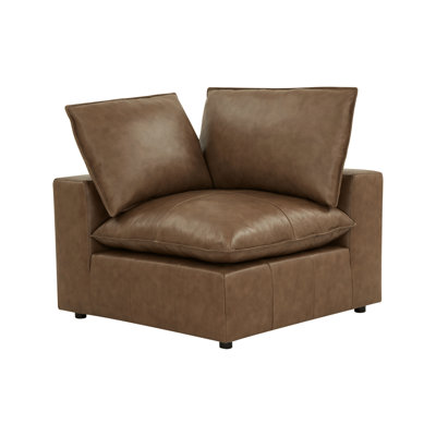 Hadleigh Brown Leather Corner Chair by Ebern Designs