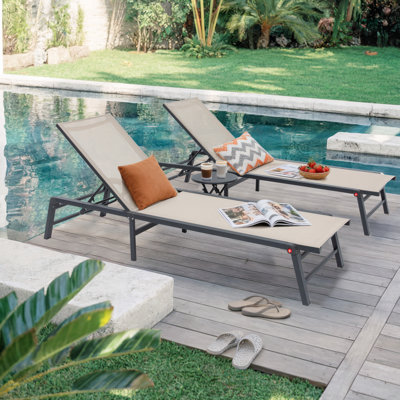 Aluminum Free-Assemble Outside Anti-Rust Pool Lounge Chairs, Outdoor Chaise Lounge Set, Lay Flat Sun Loungers for Tanning Poolside Yard Patio Deck Lou by FHVIT