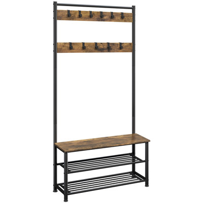73” H Metal Hall Tree Entryway Coat Rack with Shoe Storage Bench by 17 Stories