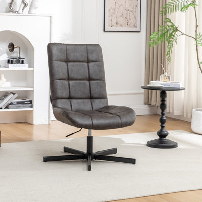 Trunnell Faux Leather Tufted Swivel Accent Chair by Ebern Designs