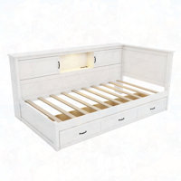 L-Shaped Bed Frame with Drawer and and Bookcase