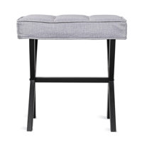 Square Linen Makeup Stool With Metal X Legs, Small Ottoman Stool Chair For Vanity, Modern Padded Vanity Seat Foot Rest Stool, Dark Gray by Gracie Oaks