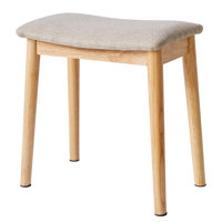 Saddle Cushion Vanity Stool Chair, Foot Rest Stool With Solid Wood Legs, Modern Vanity Bench Ottoman For Piano, Upholstered Seat, Legs&Light Linen by Corrigan Studio