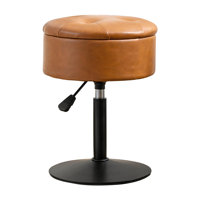 360°Swivel Vanity Stool Chair For Makeup Room, Height Adjustable Stool For Vanity With Storage, Small Whiskey Brown Faux Leather Vanity Stool by Everly Quinn