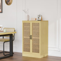 Rattan Kitchen Storage Cabinet With 2 Doors And Adjustable Shelves Pantry Cabinet