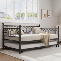 Twin Daybed With Trundle, Day Bed With Charging Station & LED Lights by Wrought Studio