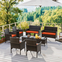 8 Pcs Patio Furniture Set With Washable Cushions And Tempered Glass Coffee Table by Winston Porter