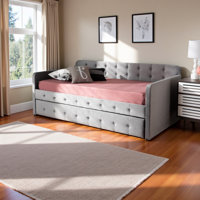 Isle in Velvet Fabric Upholstered and Button Tufted Daybed with Trundle in Modern and Contemporary Transitional Style by Everly Quinn