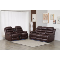 Faux Leather Manual Reclining Sofa Set with LED Lights – 2-Piece Home Theater Seating