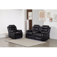 Faux Leather Manual Reclining Sofa Set with LED Lights – Two-Piece Home Theater Seating